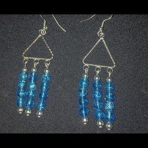 handmade cobalt triangle dangle earrings